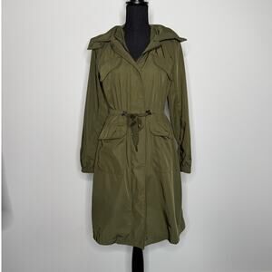 Avec Les Filles Olive Utility Parka Jacket | Hooded Drawstring Coat | XS
